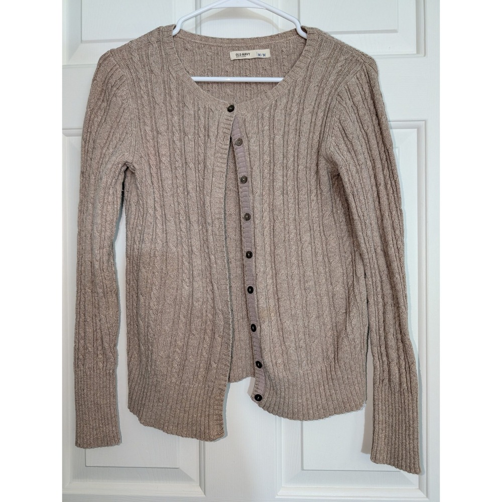 Tan Cable Knit Button Cardigan Med Cottagecore Preppy Classic Academia Knitwear